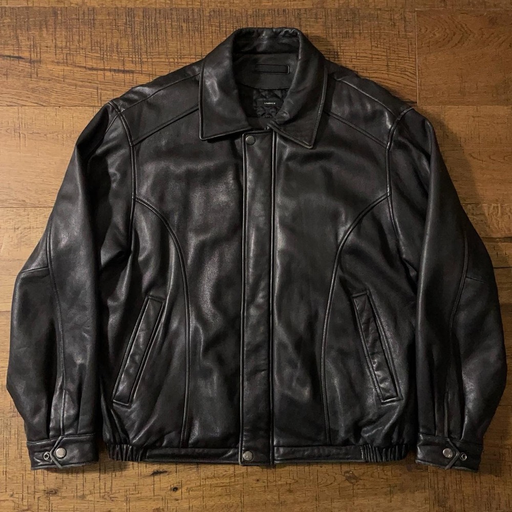 Claiborne Leather Jacket Mens XL Black Vintage Americana Biker Lambskin Quilted